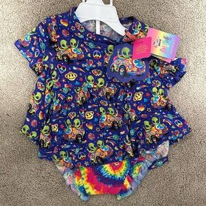 Posh peanut x Lisa Frank top and bummie set
